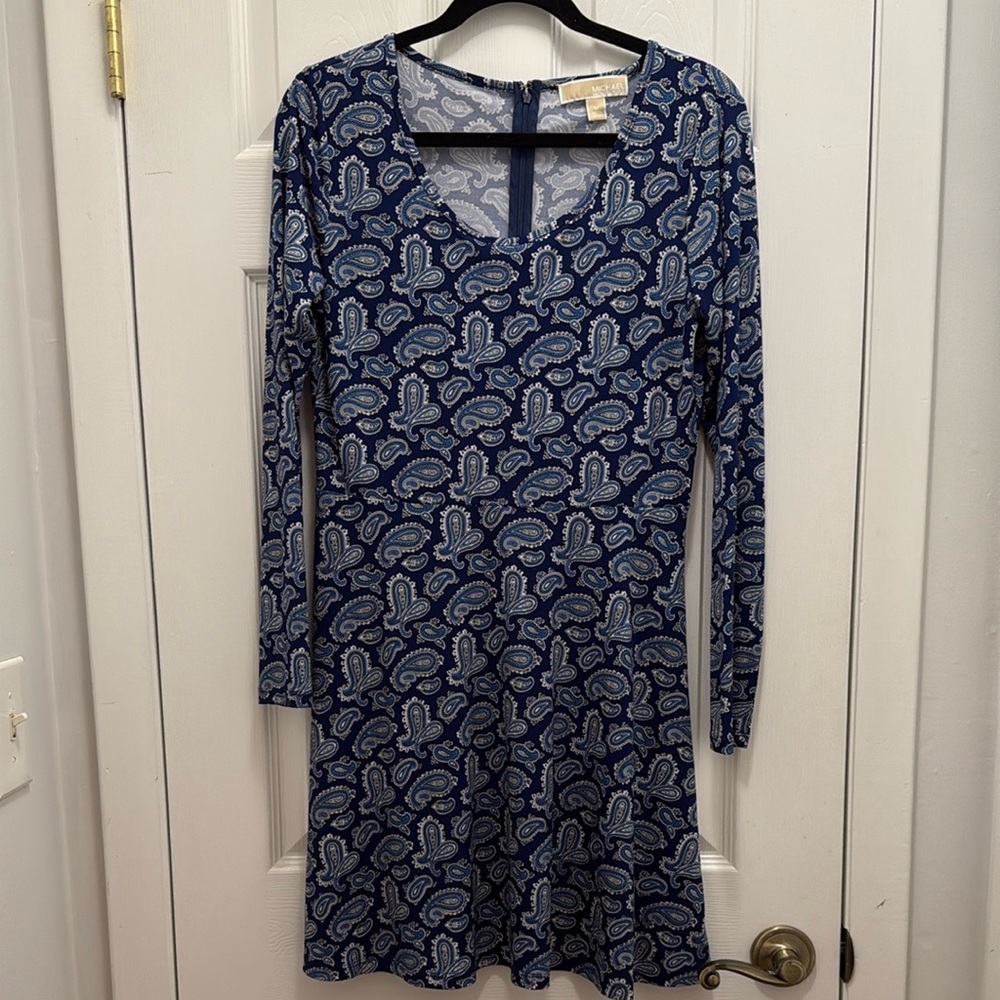 Michael Kors Blue Scoop Neck Long Sleeve Sheath Dress